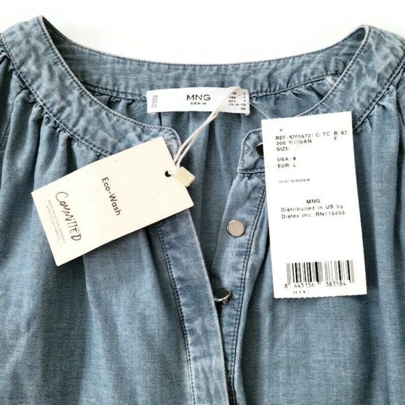 Mango MNG Peasant Blouse Top Shirt Long Sleeve NEW - Picture 4 of 8